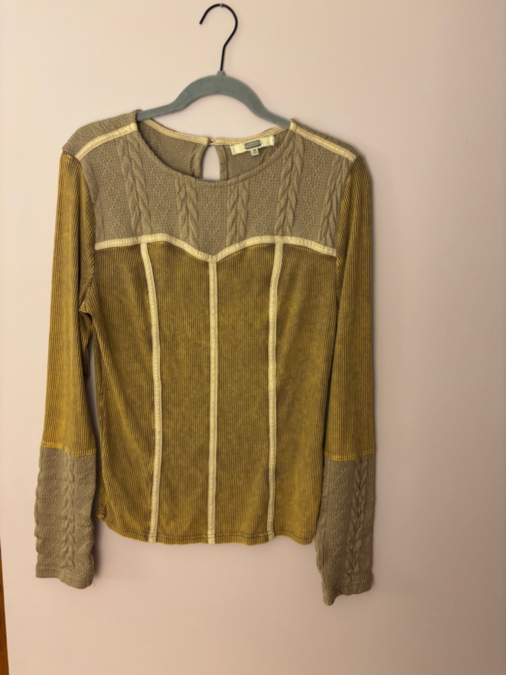 BKE Rib Knit Top, Natural color, cable knit, cowgirl vibes, Y2K, boho, grunge - Picture 5 of 10